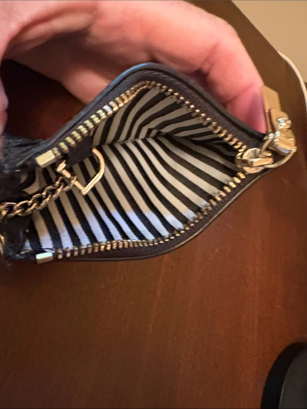 kate spade Black Pebbled Leather Card Holder with Gold Key Ring